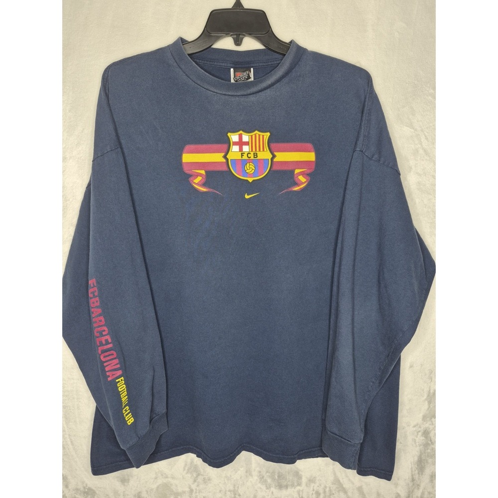 Vintage Nike Team Sports FC Barcelona Long Sleeve Shirt Mens XXL Blue 28.5x30.5